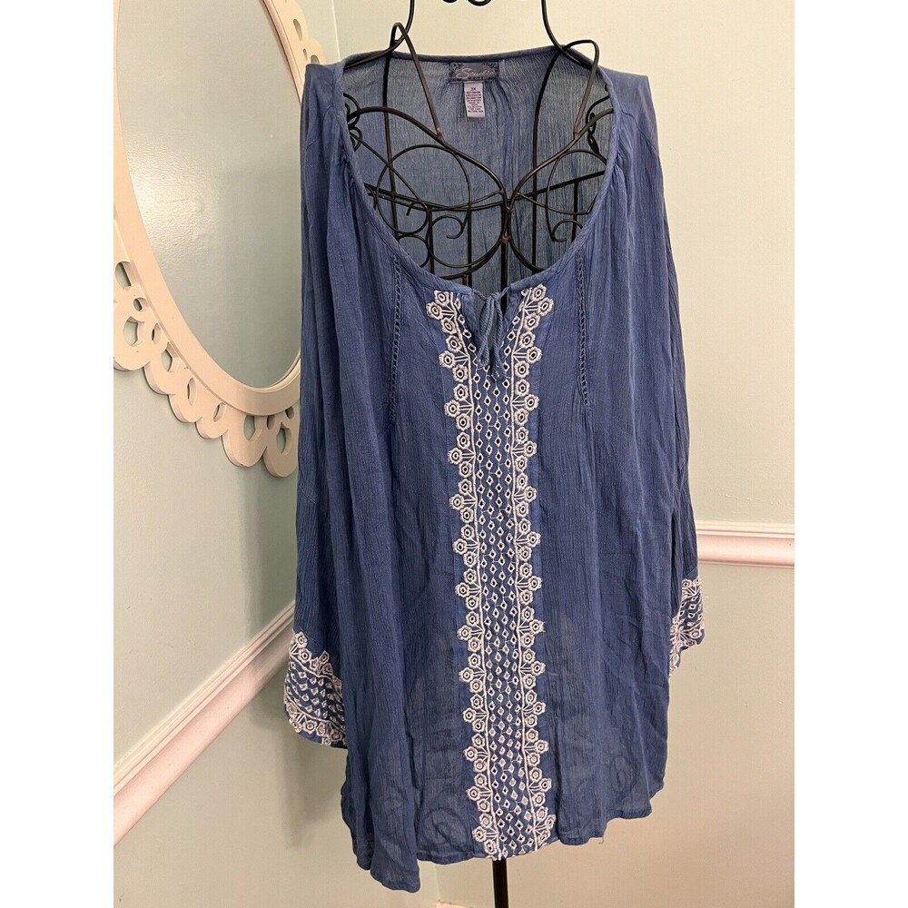 Studio West‎ 2X size Tunic Top Denim Blue Womens Plus Shirt Casual Boho Blouse